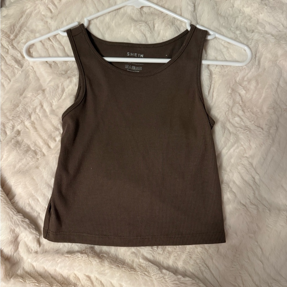 SHEIN Chocolate Brown and Dark Green Ribbed Tank Top